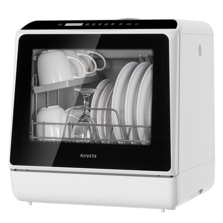Portable Countertop Dishwashers, NOVETE Compact Dishwashers with 5 L Builtin Water Tank & Inlet